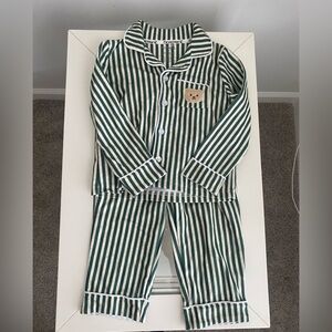 Bear Paw Striped Green & White Kids Pajama Set